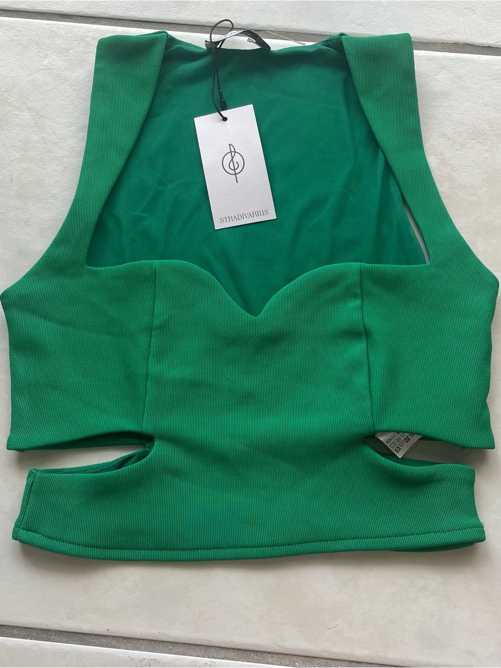 Stradivarius Green Cutout Ribbed Crop Top NEW Spring Summer Travel Vacation